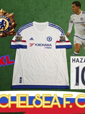 Adidas Chelsea FC Eden Hazard #10 2015/2016 Away Jersey Gold EPL Patches Rare
